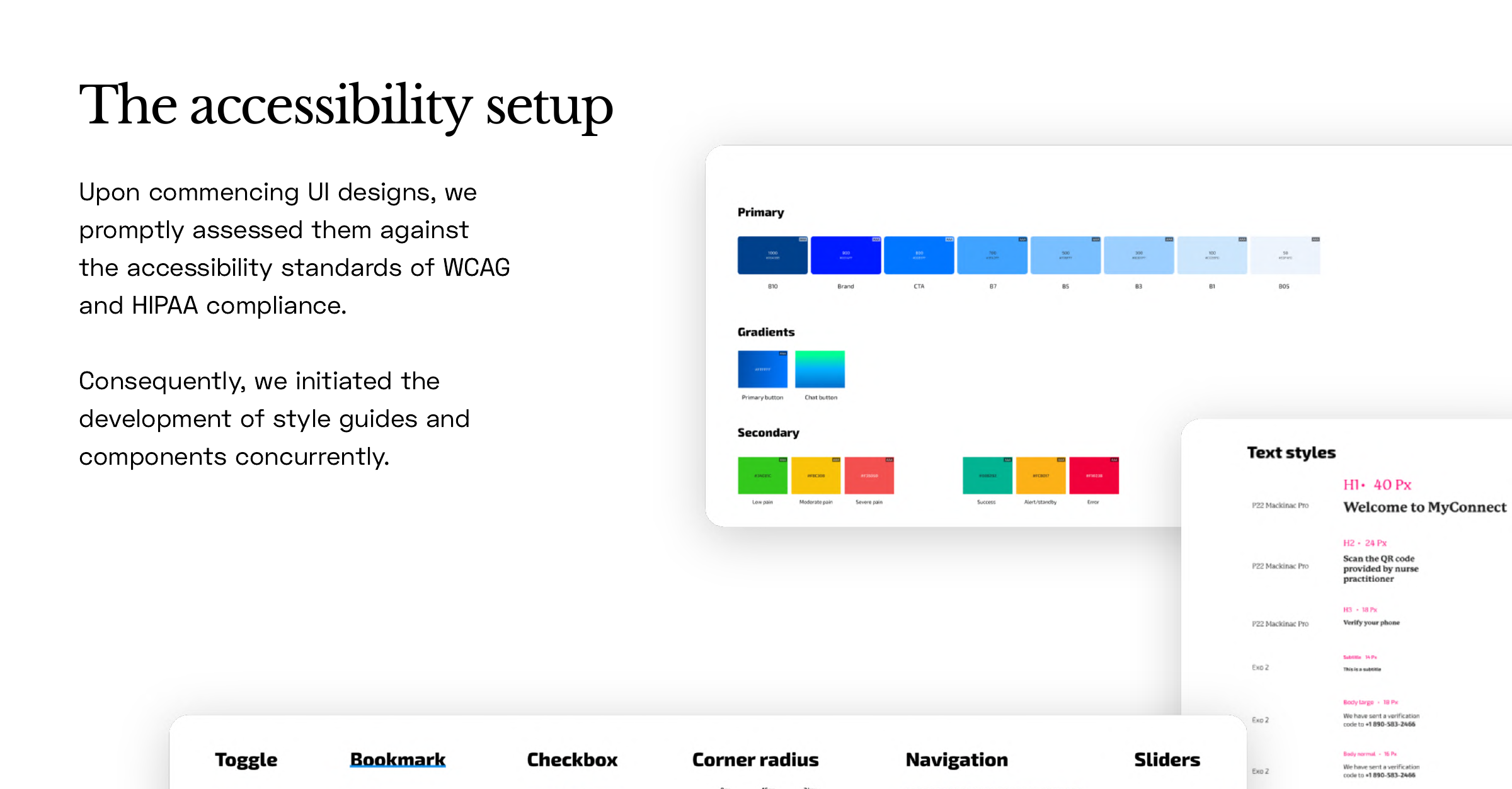 Accessibility-first design system: WCAG and HIPAA checks, tokens, and components